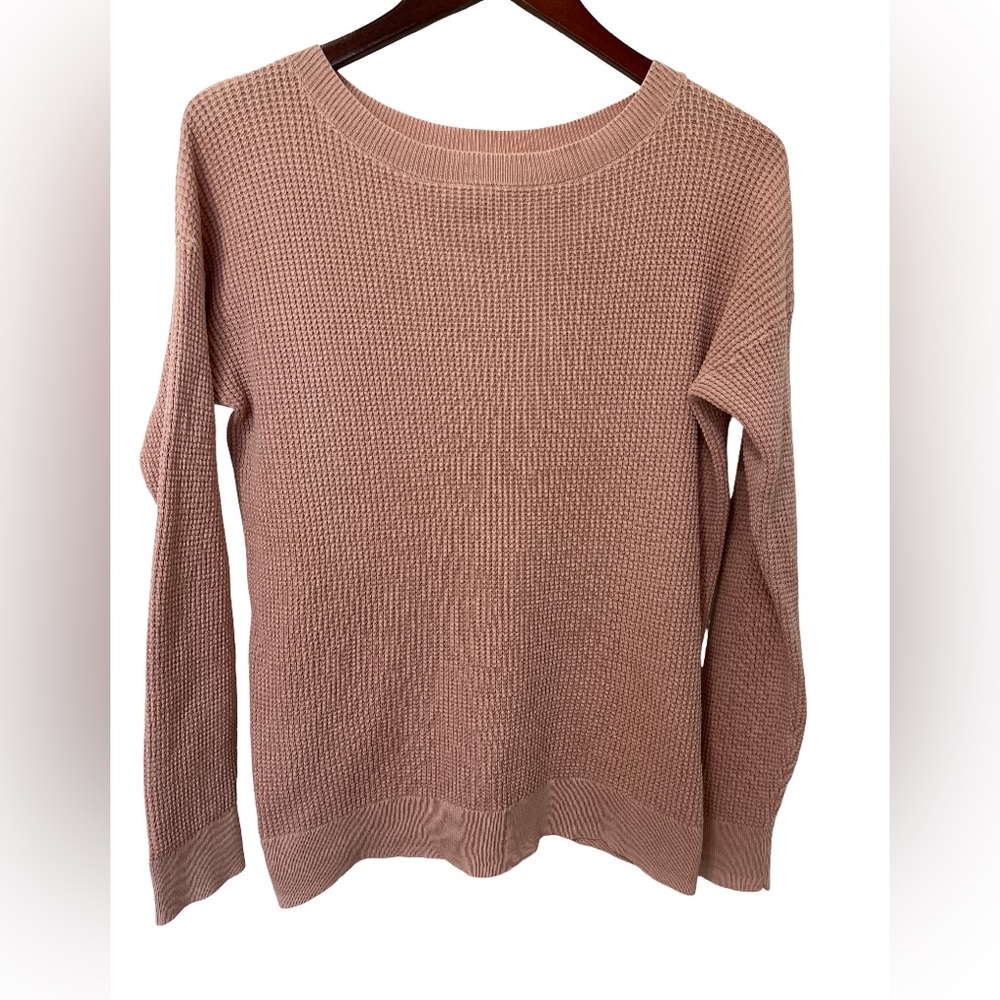 LL Bean Women’s Size Medium Blush Waffle Knit Cotton Crew Sweater Pullover
